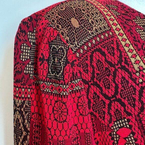Vintage Tapestry Blazer Jacket Red Gold Statement Button Size 12 Made in USA - Picture 3 of 6